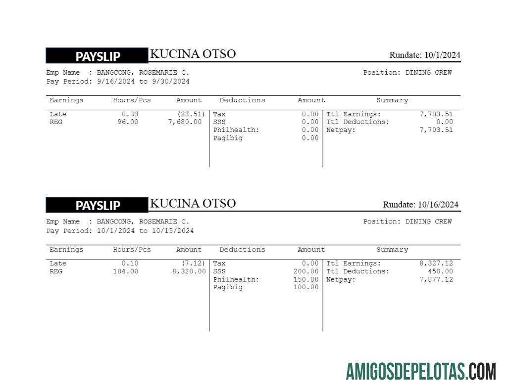 Realista Modelo de recibo de pagamento do restaurante Kusina Otso em formatos Word e PDF.pdf, 1